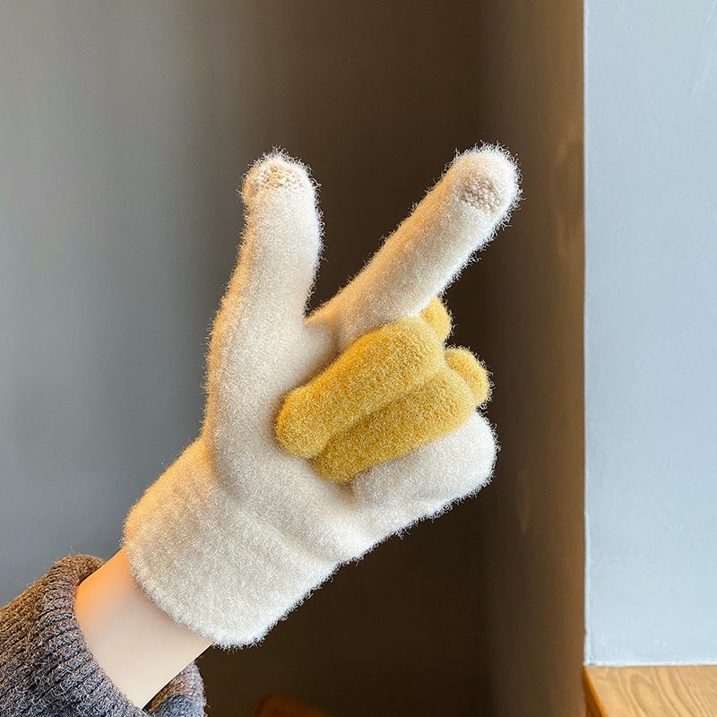 Găng tay len nữ mùa đông hình gấu giữ ấm đi xe máy, bao tay nữ hình gấu ngôi sao gang tay vải chống lạnh mùa đông