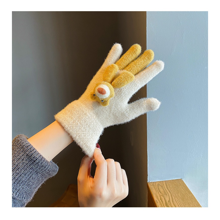 Găng tay len nữ mùa đông hình gấu giữ ấm đi xe máy, bao tay nữ hình gấu ngôi sao gang tay vải chống lạnh mùa đông