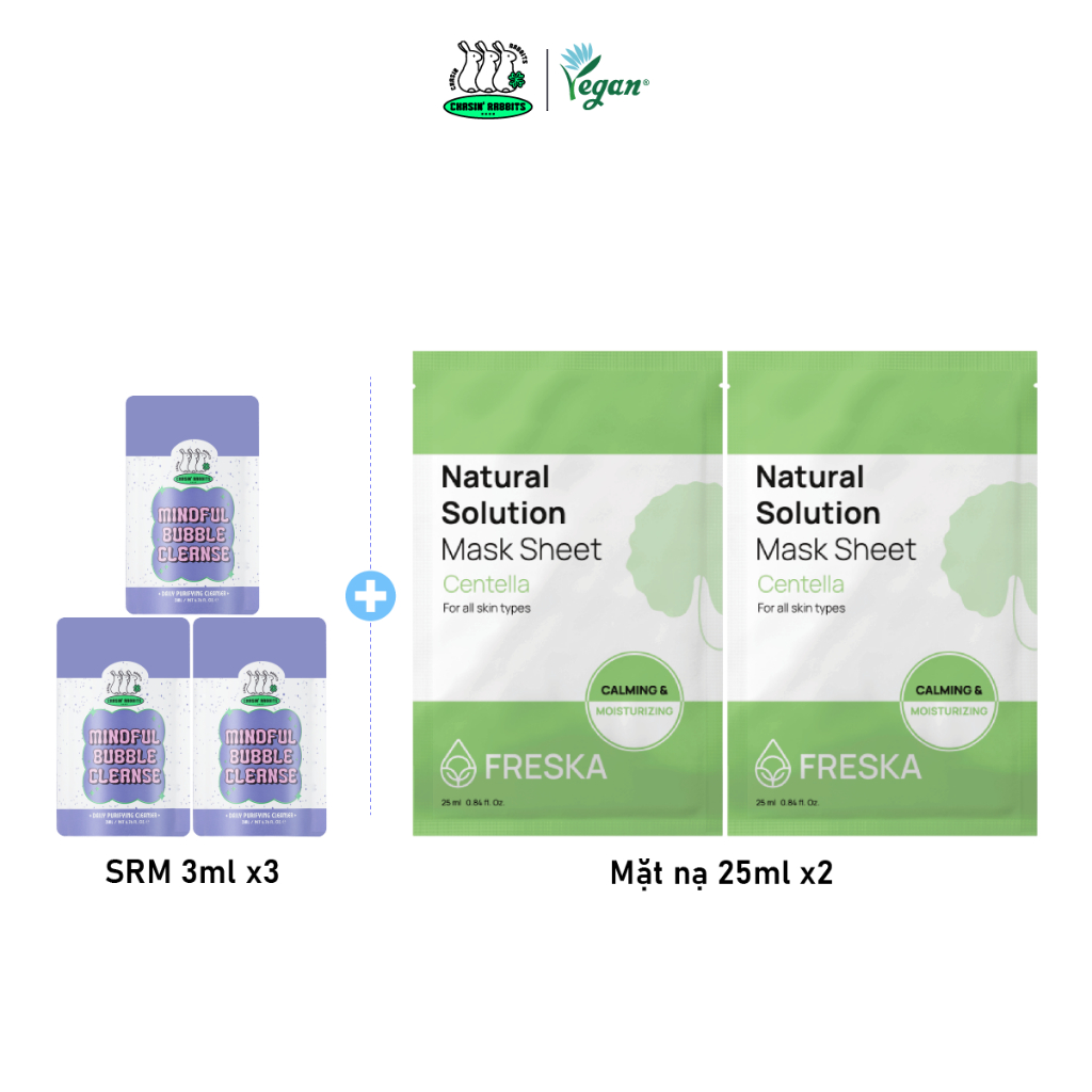 3 sachet Chasin' Rabbits Sữa rửa mặt Mindful Bubble Cleanse 3ml + 2 mặt nạ giấy Freska