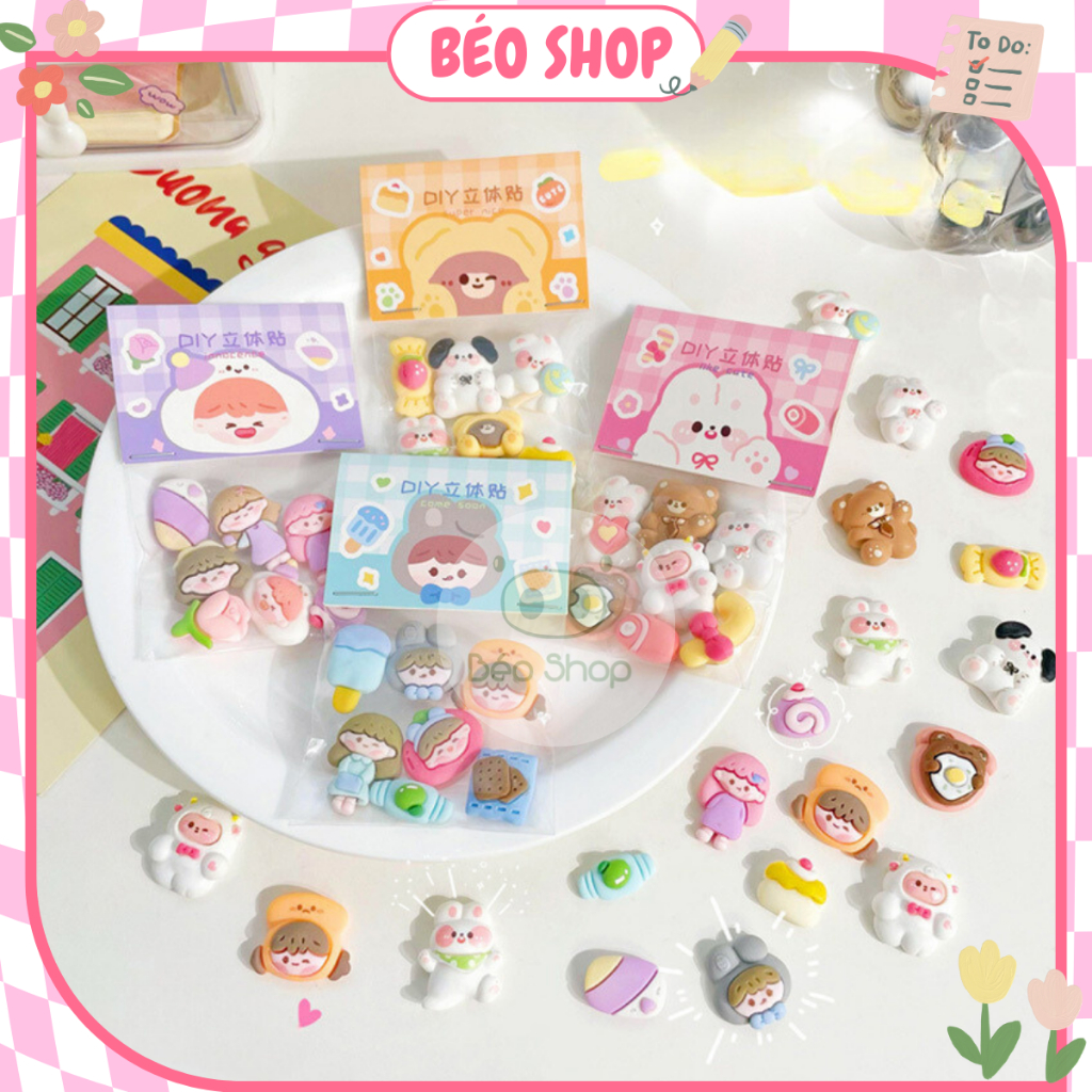 Sticker 3D dễ thương Pkbeoshop hình dán Charm nổi trang trí đồ dùng học tập bình nước ốp điện thoại máy tính laptop