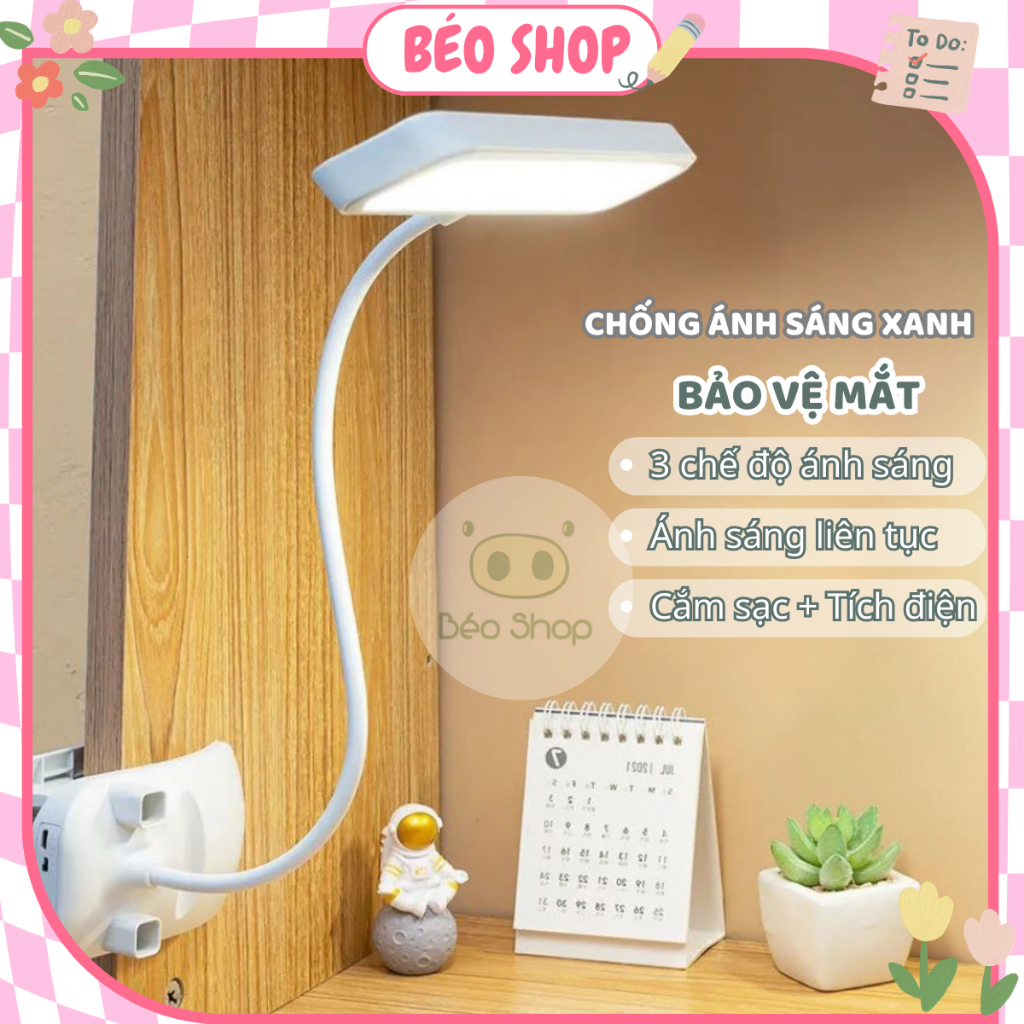 Đèn bàn học bảo vệ mắt Pkbeoshop đèn đọc sách kẹp bàn tích điện 3 chế độ màu ánh sáng bản cao cấp DB02