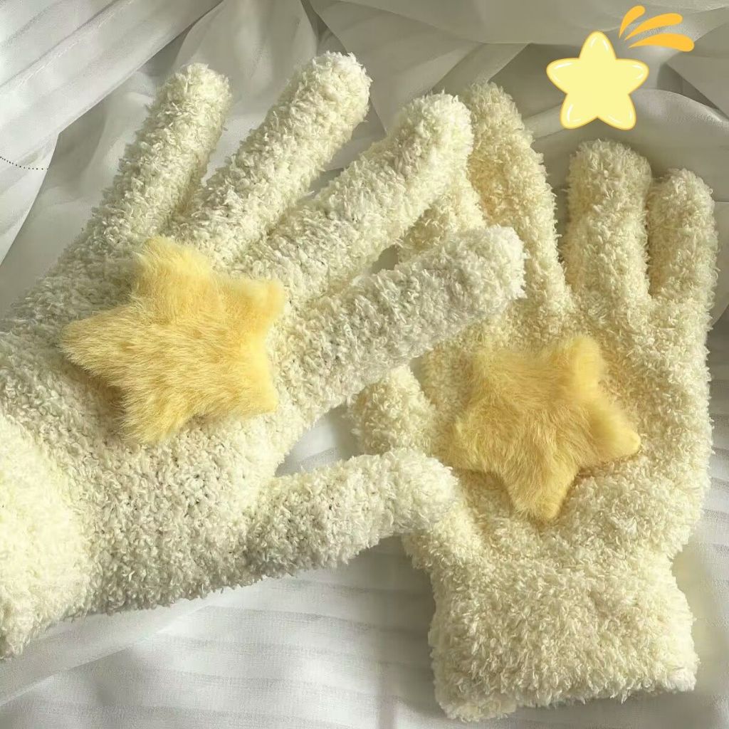 Găng tay len nữ mùa đông giữ ấm, bao tay nữ hình ngôi sao gang tay vải chống lạnh đi xe máy cảm ứng