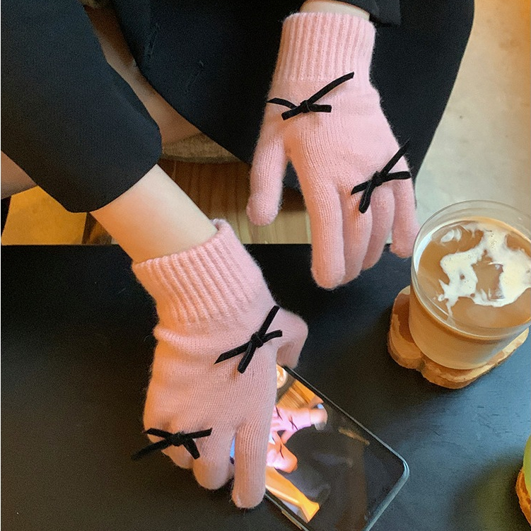 Găng tay len nữ mùa đông giữ ấm, bao tay nữ hình ngôi sao gang tay vải chống lạnh đi xe máy cảm ứng