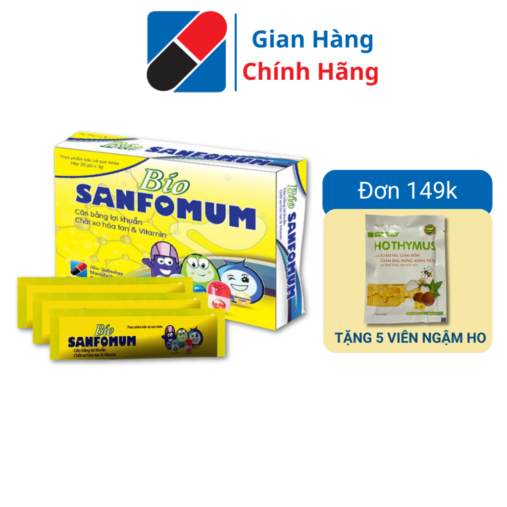 Men vi sinh Bio sanfomum phòng và điều trị rối loạn tiêu hóa, hộp 12 gói×3 gói