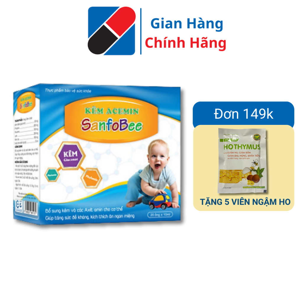 Siro Kẽm Acemin SanfoBee tăng sức đề kháng, kích thích ăn ngon miệng, hộp 20 ống x 10ml