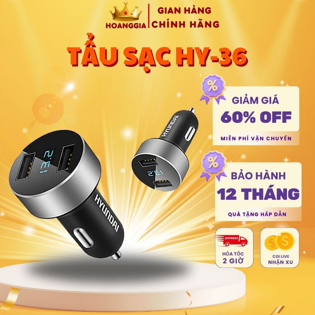 Tẩu Sạc Ô Tô – Tẩu Sạc Nhanh Ô Tô – Bộ Chia Sạc Xe Hơi USB Hyundai Cao Cấp HY-36