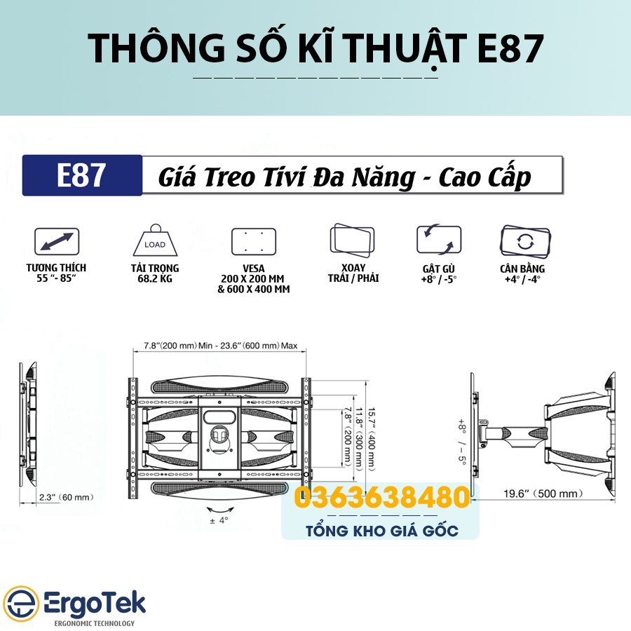 Giá Treo Tivi ErgoTek E87 55 - 85 Inch / NB L400 32 - 75 inch / P6 / E85 32 - 65 inch Giá treo tivi góc xoay đa năng