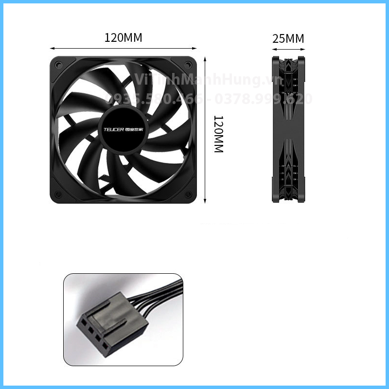 Quạt Teucer B12025 PWM, 12cm, 1800rpm, 78 CFM, 4 pin PWM.