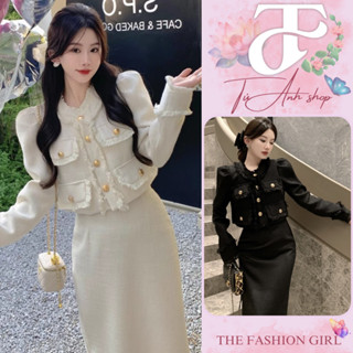 Sét dạ tweed - Set áo dạ croptop nữ kèm chân váy dáng dài phong cách ulzzang Hàn Quốc có ảnh thật