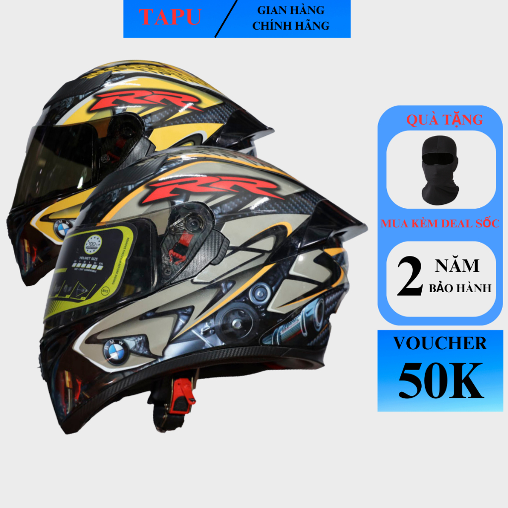 Mũ bảo hiểm fullface ROYAL M138B nón bảo hiểm 1 kính lên tem BMW Xám - Tapu Shop
