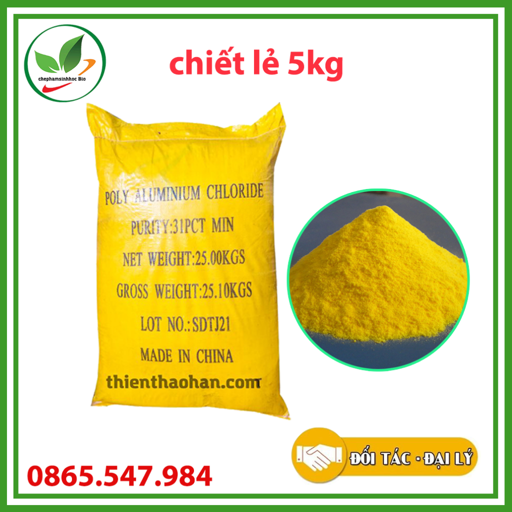 Chất trợ lắng bể cá, bể bơi PAC 31%. Bao 5kg