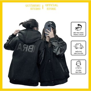 Áo khoác bomber ibra , áo khoác bomber có mũ phối tay da thêu cao cấp kiểu dáng unisex nam nữ