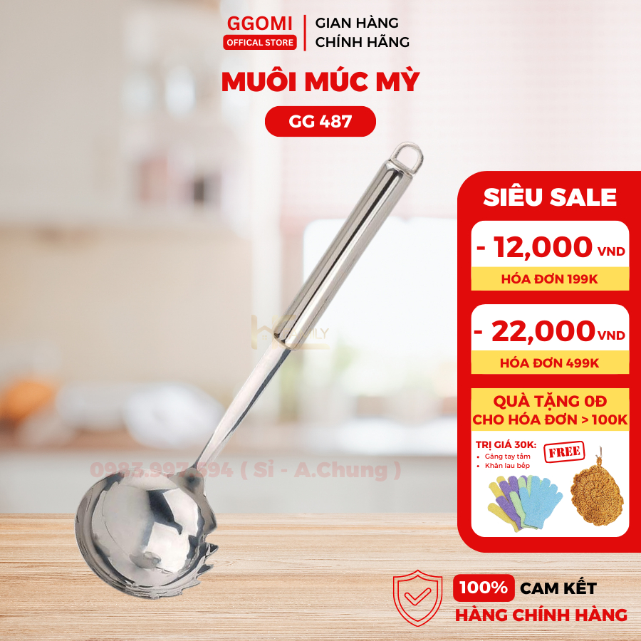 Muôi múc mỳ Ggomi GG487 dài 27,5cm bằng thép không gỉ an toàn sức khỏe