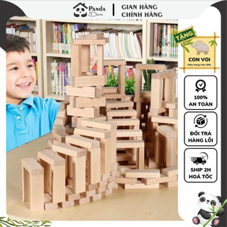 Bộ xếp gỗ 52 thanh - thanh rút gỗ xếp hình sáng tạo, domino, đồ chơi gỗ xếp hình rèn luyện tính cẩn thận - panda decor