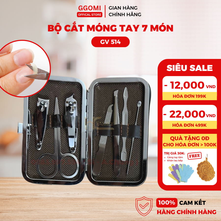 Bộ dụng cụ cắt móng 7 món có hộp đựng GGomi GV514