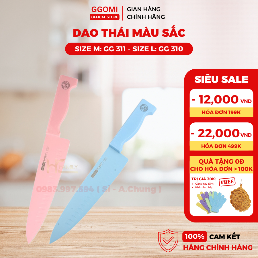 Dao nhà bếp GGomi GG310 / GG311 màu pastel, thép không gỉ cao cấp Hàn Quốc