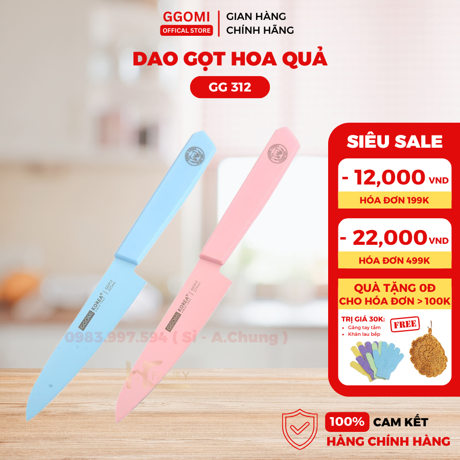 Dao màu pastel gọt trái cây Ggomi GG312 làm bằng thép không gỉ