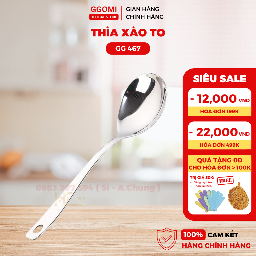 Thìa xào nhỏ inox Ggomi GG467 bằng thép không gỉ an toàn sức khỏe