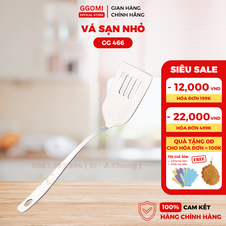 Vá sạn đảo lật chiên xào thực phẩm Ggomi GG466 cỡ nhỏ nhà bếp, thép không gỉ an toàn Hàn Quốc