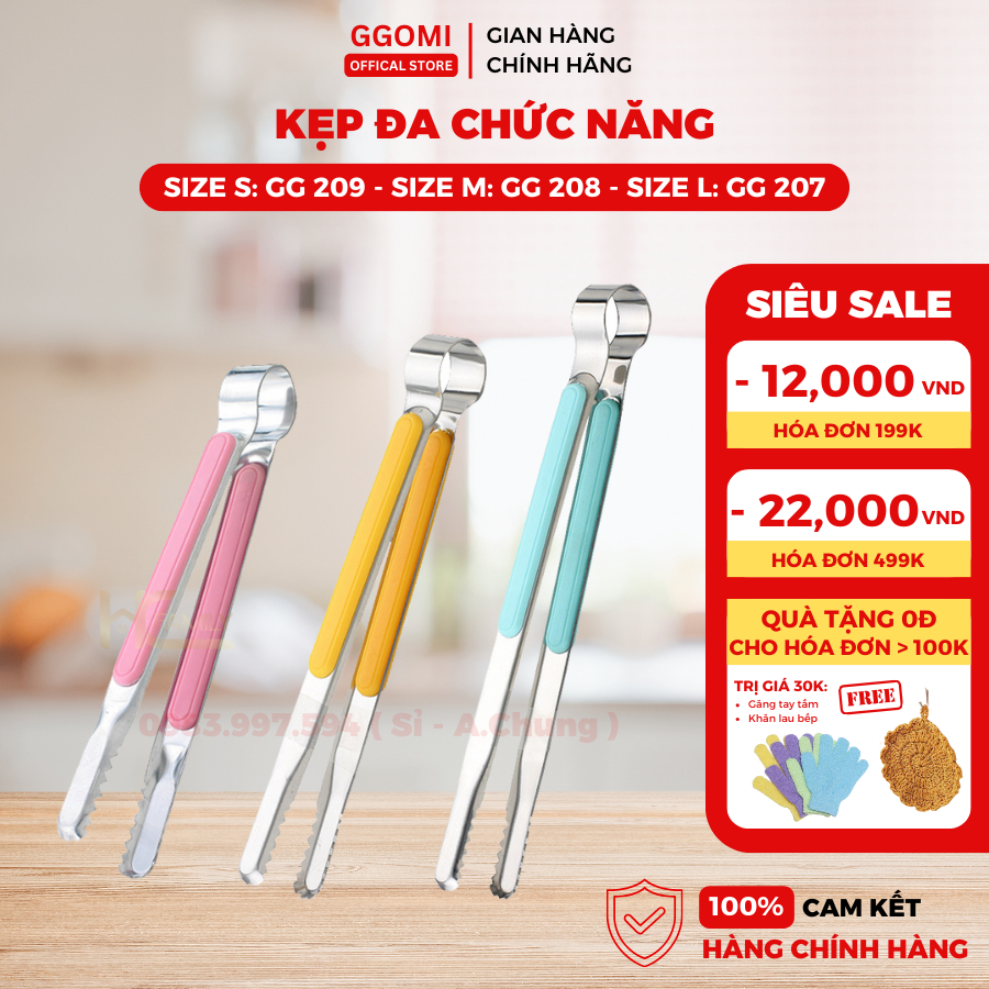 Kẹp Gắp Thức Ăn, Kẹp Gắp Thịt Nướng GG207 GG208 GG209 có ốp nhựa chống nóng an toàn khi sử dụng