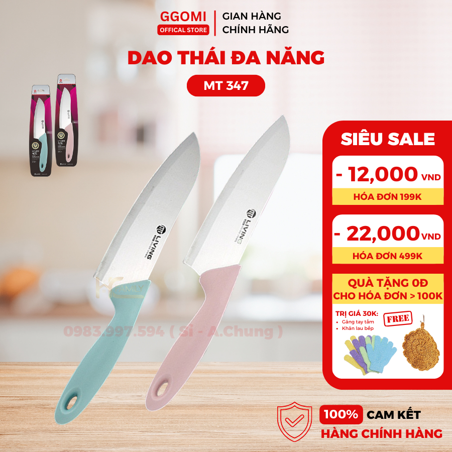 Dao cắt thái nhà bếp màu sắc pastel GGomi MT347 thép không gỉ Hàn Quốc