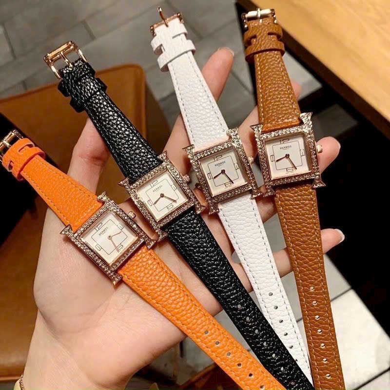 Đồng hồ Hermes nữ dây da sang trọng mặt vuông lịch lãm giá tốt