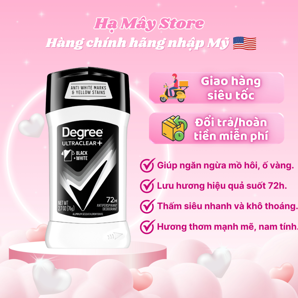 Lăn Khử Mùi Nam Degree Men Ultraclear 72h Antiperspirant Deodorant Black & White, Chống Ố Vàng