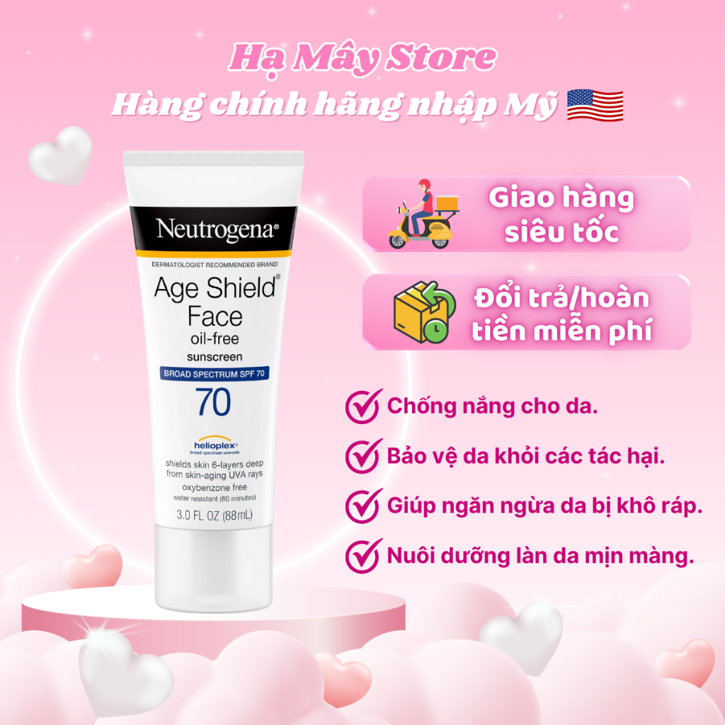 Kem chống nắng Neutrogena Age Shield Face Oil-Free Sunscreen SPF 70 Cho Da Mặt