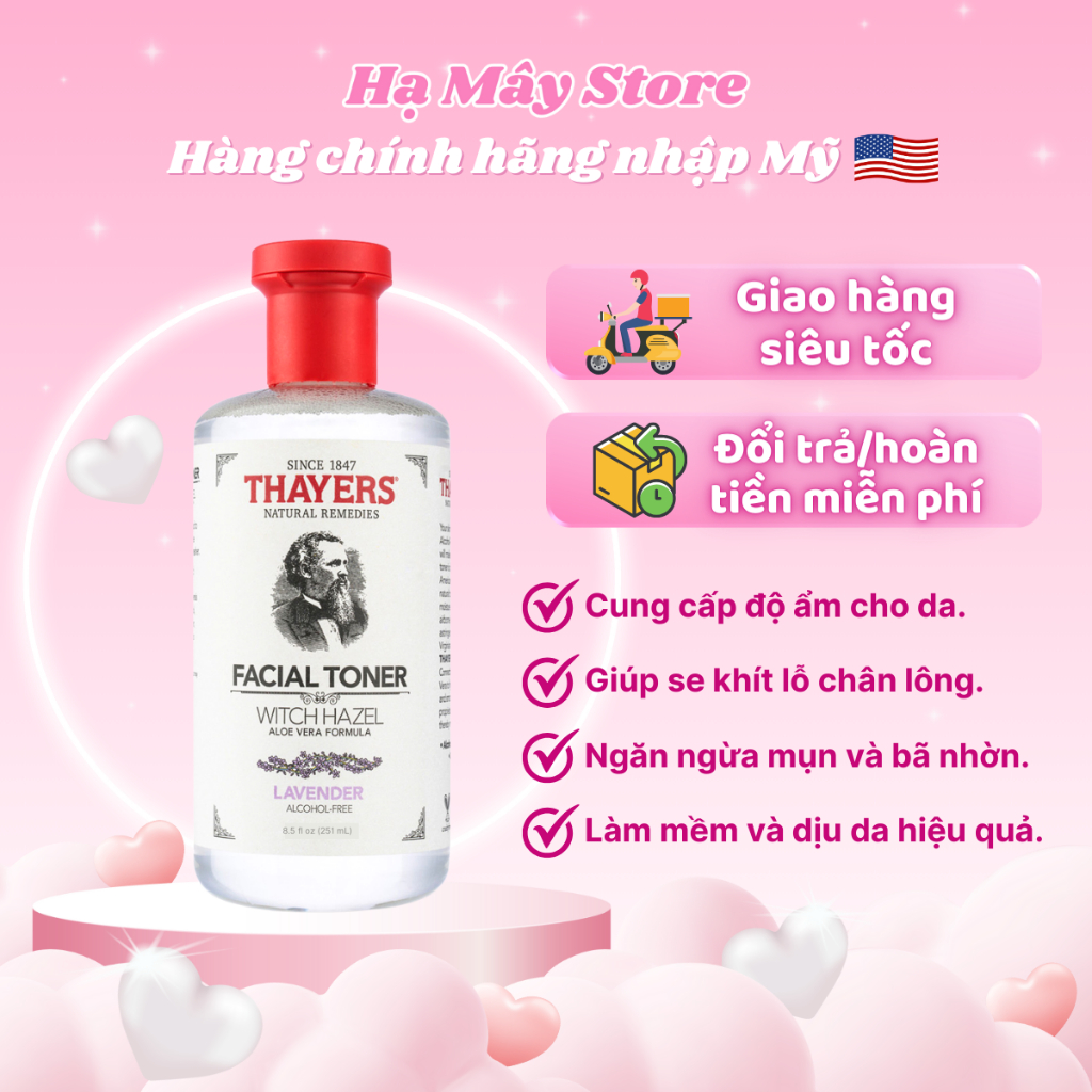 Nước Hoa Hồng Không Cồn Thayers Hương Hoa Hồng/Lavender 251ml Làm Sạch, Se Khít Lỗ Chân Lông