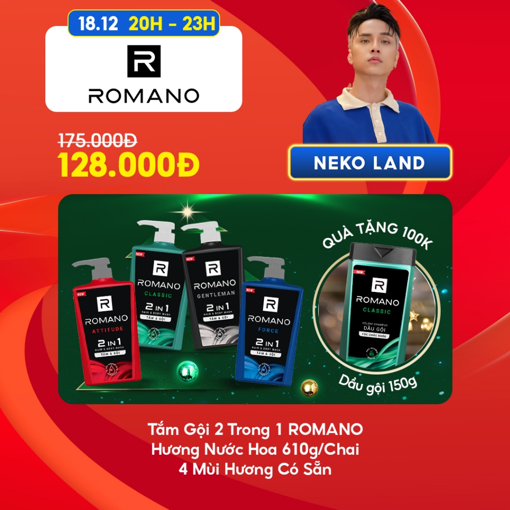 [LIVESTREAM NEKO LAND] Tắm gội 2 trong 1 hương nước hoa Romano 2in1 650g/chai