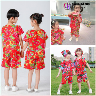 Bộ Áo Liền Quần In Họa Tiết Hoa Dễ Thương Bé Trai Gai - Set Đồ Đi chơi Mặc Nhà Chúc Tết Du Xuân Hoa Con Công - CHP