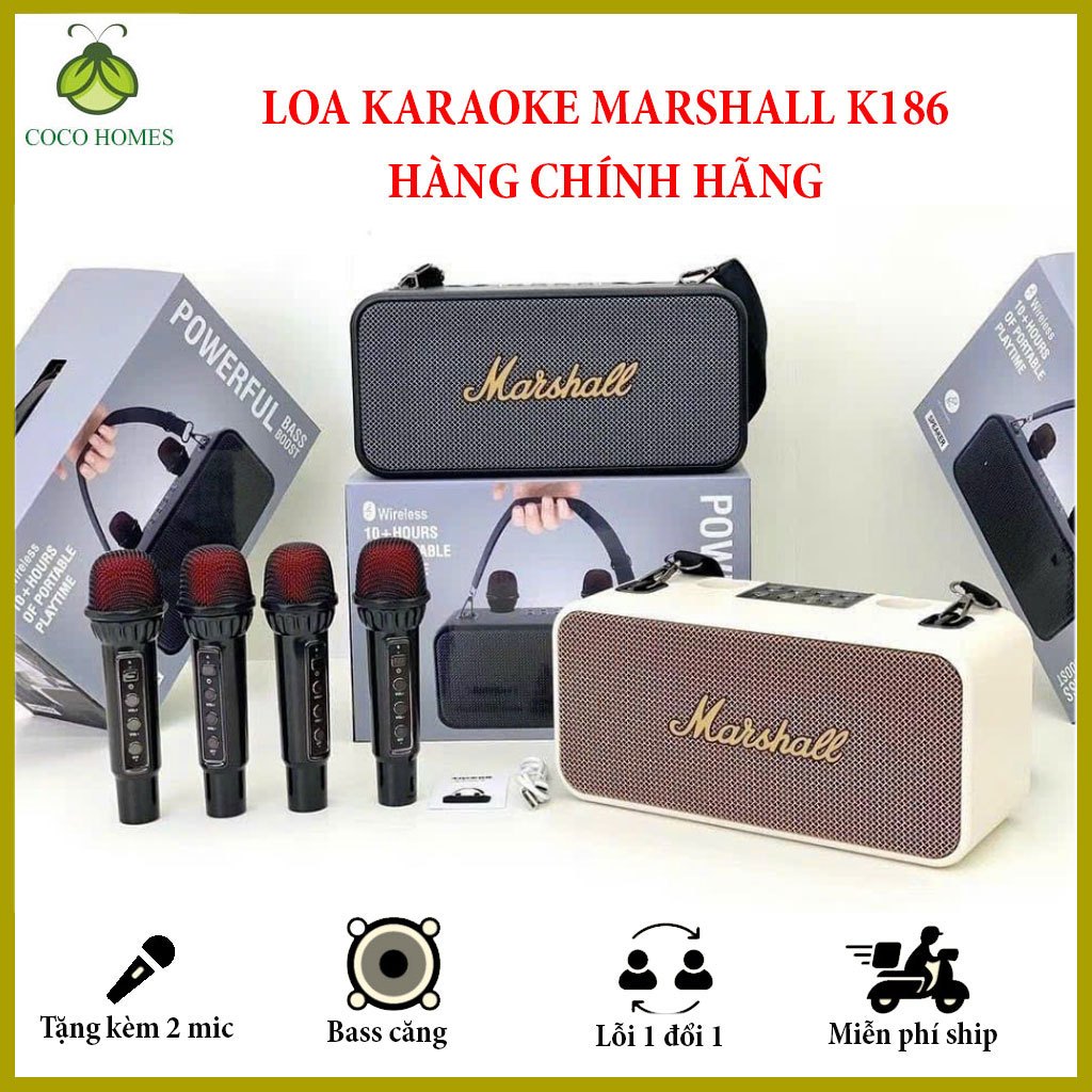 Loa bluetooth karaoke K186 tặng kèm 2 mic, Loa hát karaoke gia đình công xuất 30W, âm Bass căng hàng chính hãng