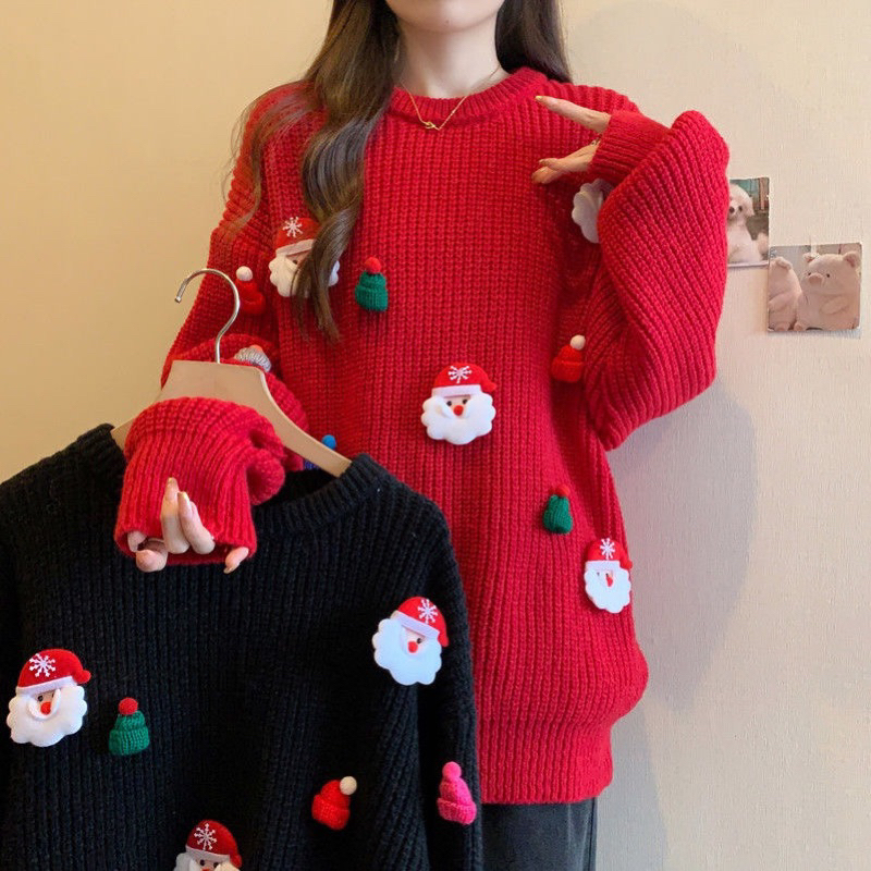 Áo len nữ noel fom rộng, len đẹp xịn