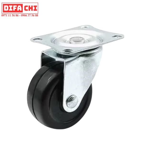 Bánh xe cao su nhựa đen đế xoay, đế xoay có khóa 7cm, bánh xe đẩy hàng