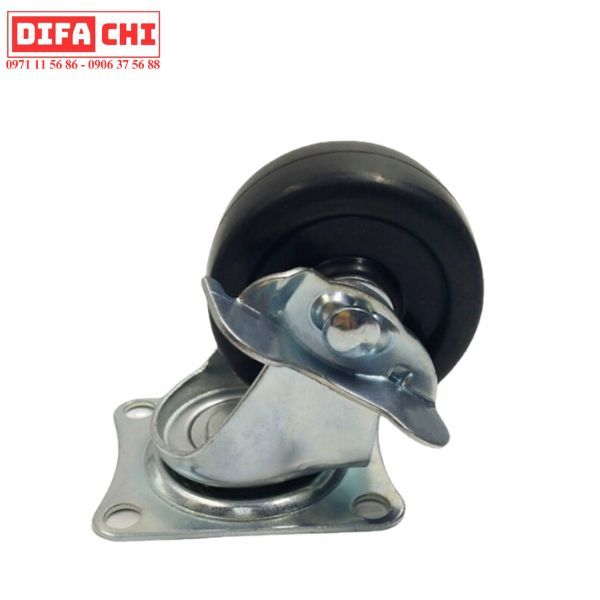 Bánh xe cao su nhựa đen đế xoay, đế xoay có khóa 7cm, bánh xe đẩy hàng