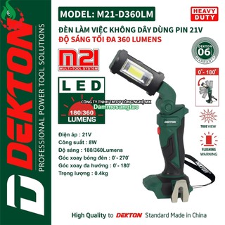 Đèn led xoay gập pin 21v dekton m21-d360lm độ sáng 180-360 lumens