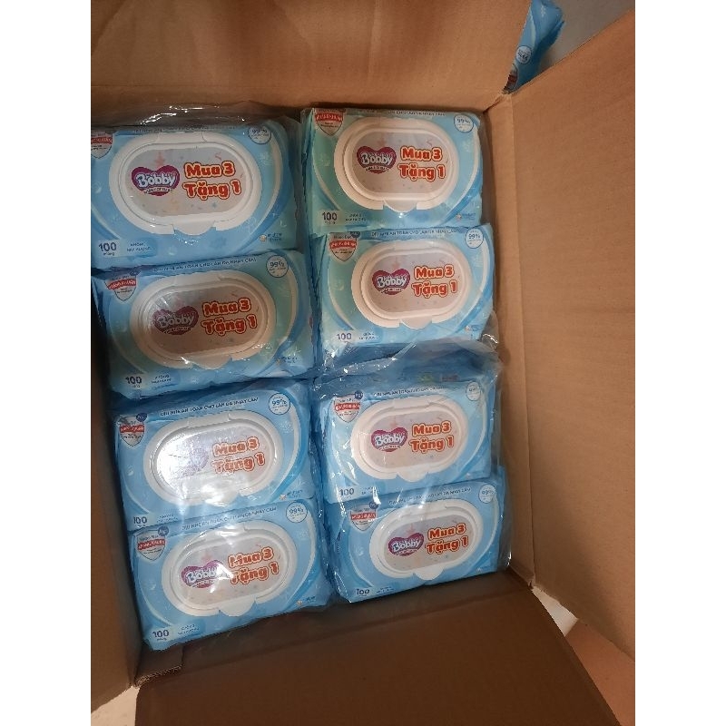 Combo 10 gói khăn ướt bobby 100 tờ không mùi cho bé sơ sinh mẫu mới Bobby,KHĂN ƯỚT BOBBY TẶNG KWFM KHĂN FRESSI 10 MIẾNG