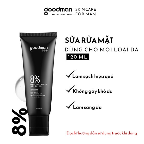 Gel rửa mặt nam GOODMAN MINERAL DAILY FACE WASH 120ml sạch sâu không gây khô da.