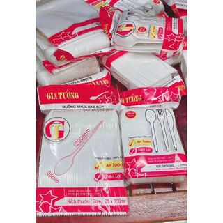 Muỗng nhựa trắng dài 20cm - ngắn 15cm loại đẹp