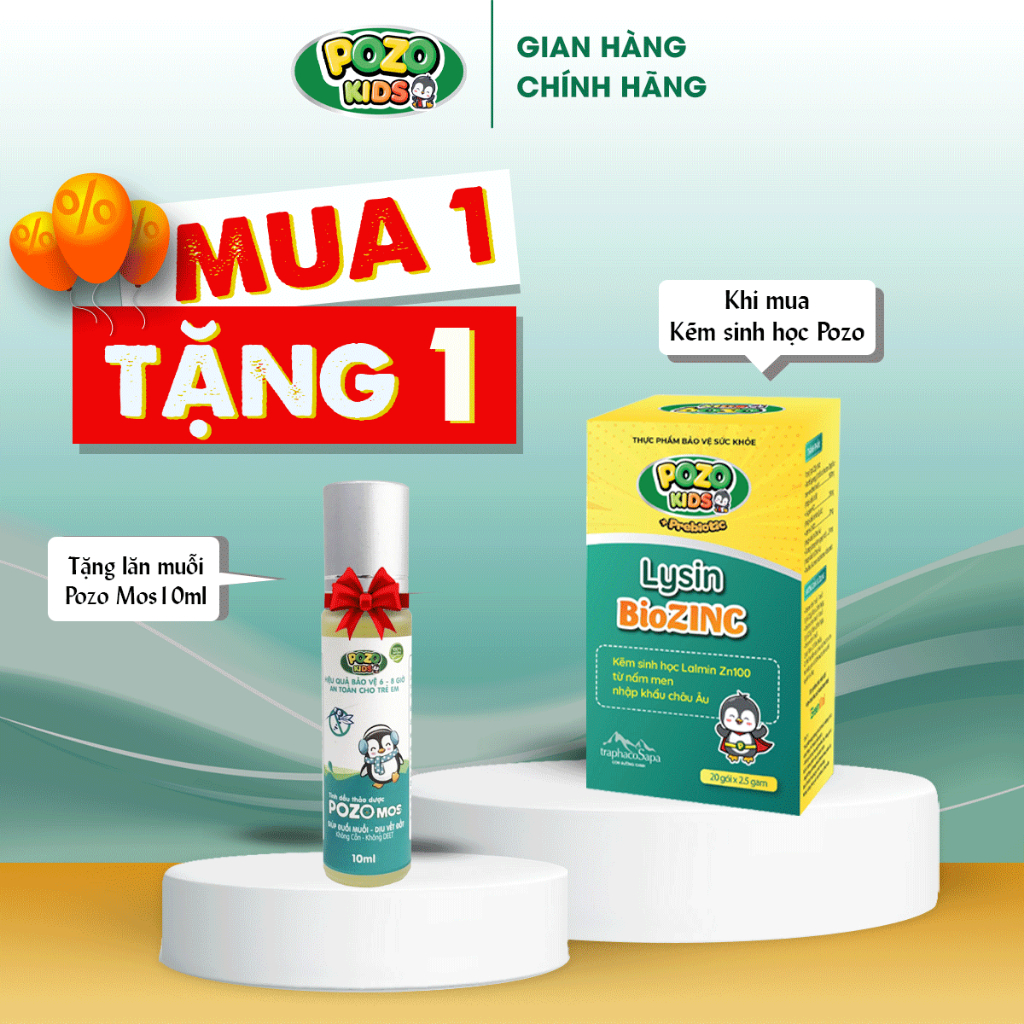 Pozokids - Kẽm Sinh Học Lysin BioZinC Giúp Trẻ Ăn Ngon, Tăng Sức Đề Kháng - Hộp 20 gói