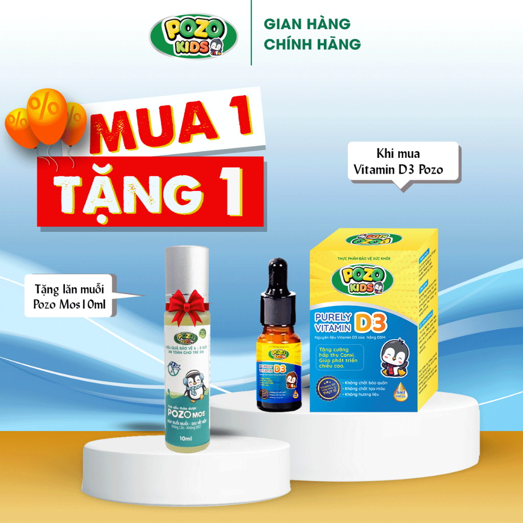 Pozokids - Vitamin D3 Giúp Tăng Cường Hấp Thu Canxi Phát Triển Chiều Cao, Hỗ Trợ Xương Và Răng Chắc Khỏe - Lọ 8ml