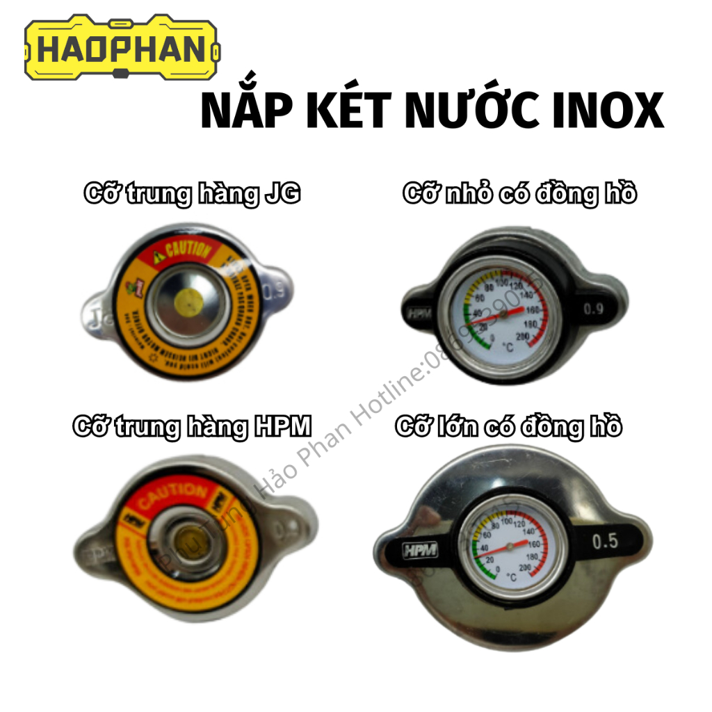 Nắp két nước, nắp két nước ô tô HPM inox304 có đồng hồ nhiệt kế làm mát động cơ cho ô tô, xe tải, máy công trình