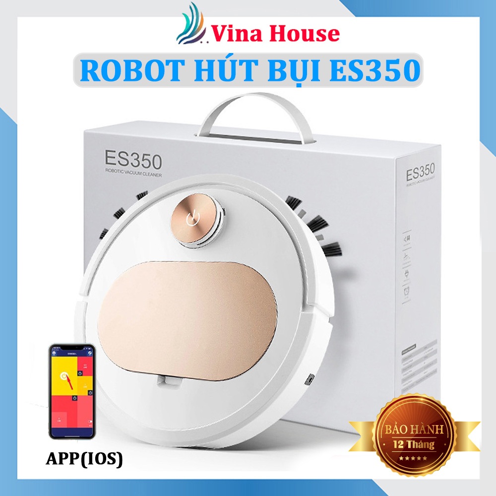 Robot Hút Bụi, Máy Hút Bụi Lau Nhà ES350, cảm biến thông minh, điều khiển qua app - Bảo Hành 12 Tháng, Lỗi 1 Đổi 1