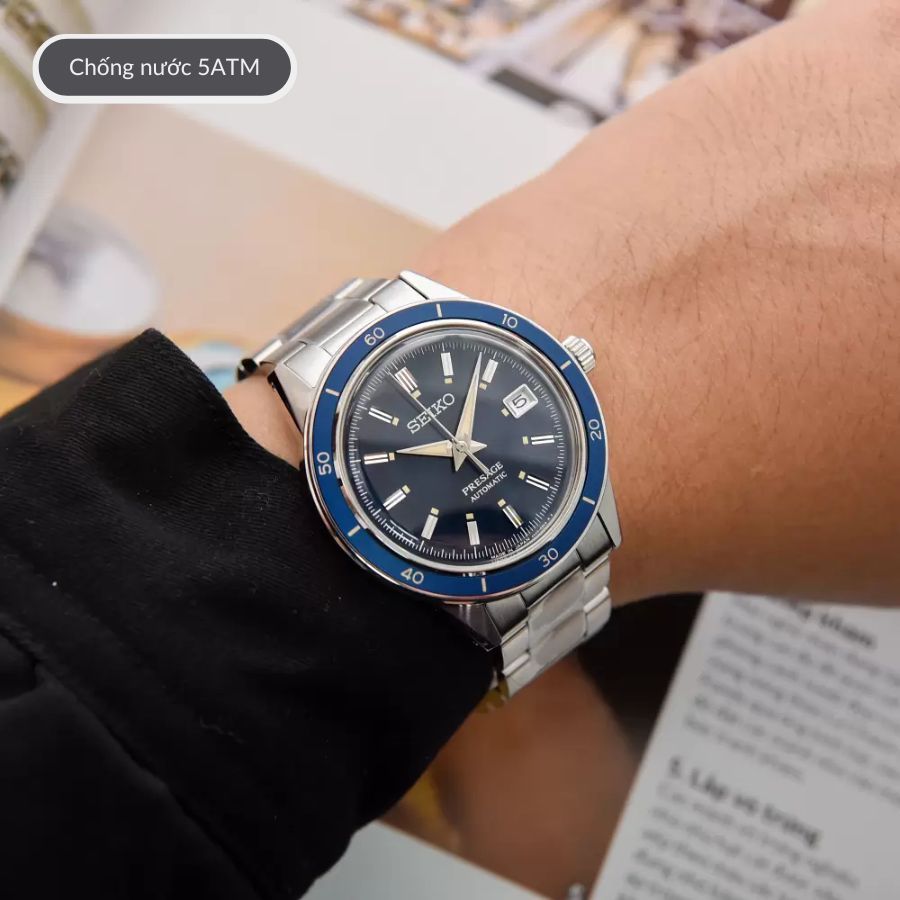 Đồng hồ cơ nam Seiko SRPG0 mặt kính Hardlex cứng cáp, dây thép đeo gỉ cao cấp, sang trọng, chịu nước 5ATM