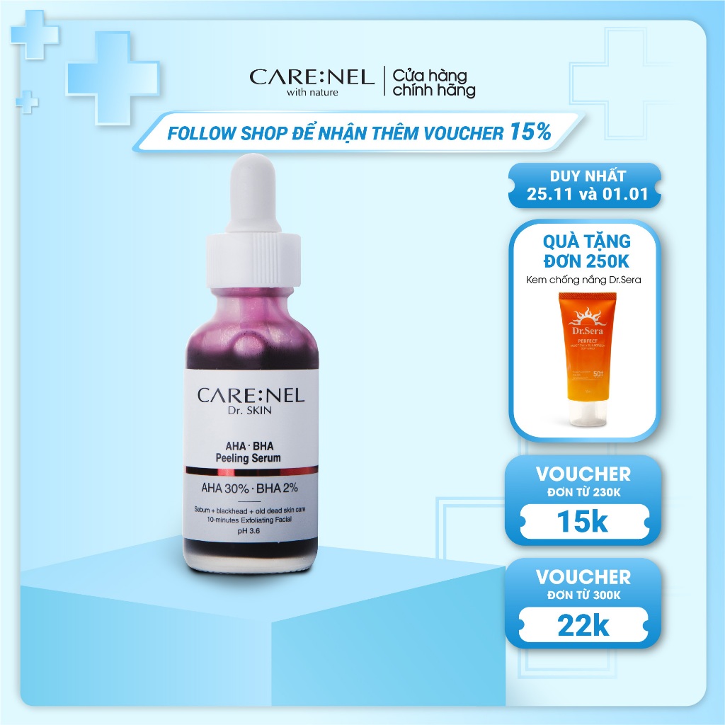Tinh chất tẩy tế bào chết giảm mụn đầu đen CARE:NEL AHA BHA PEELING SERUM 30ml