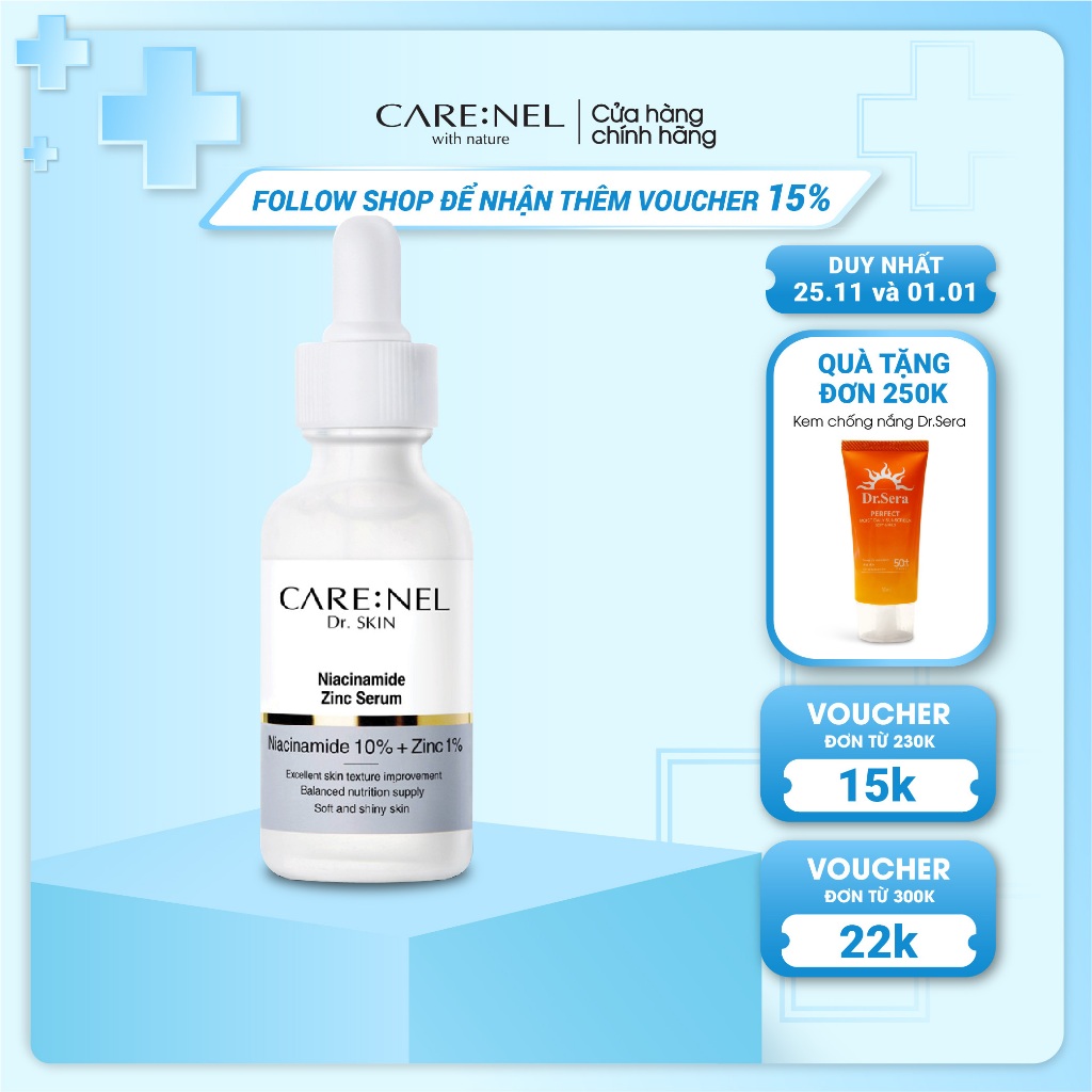 Serum cải thiện nám trắng sáng da ngừa lão hóa CARE:NEL SERUM NIACINAMIDE 10% ZINC 1% 30ML