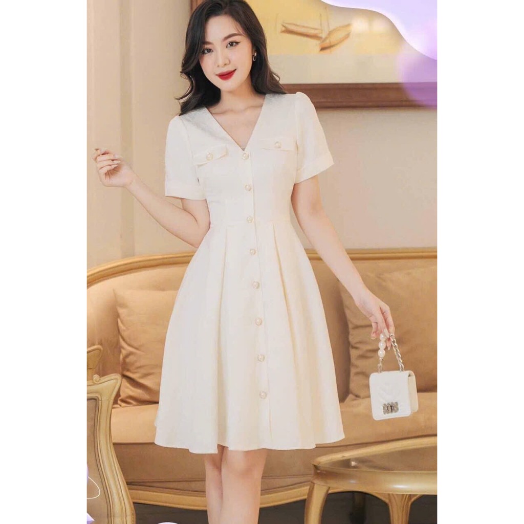 ĐẦM THIẾT KẾ XẾP LY CỔ TIM NÚT DỌC