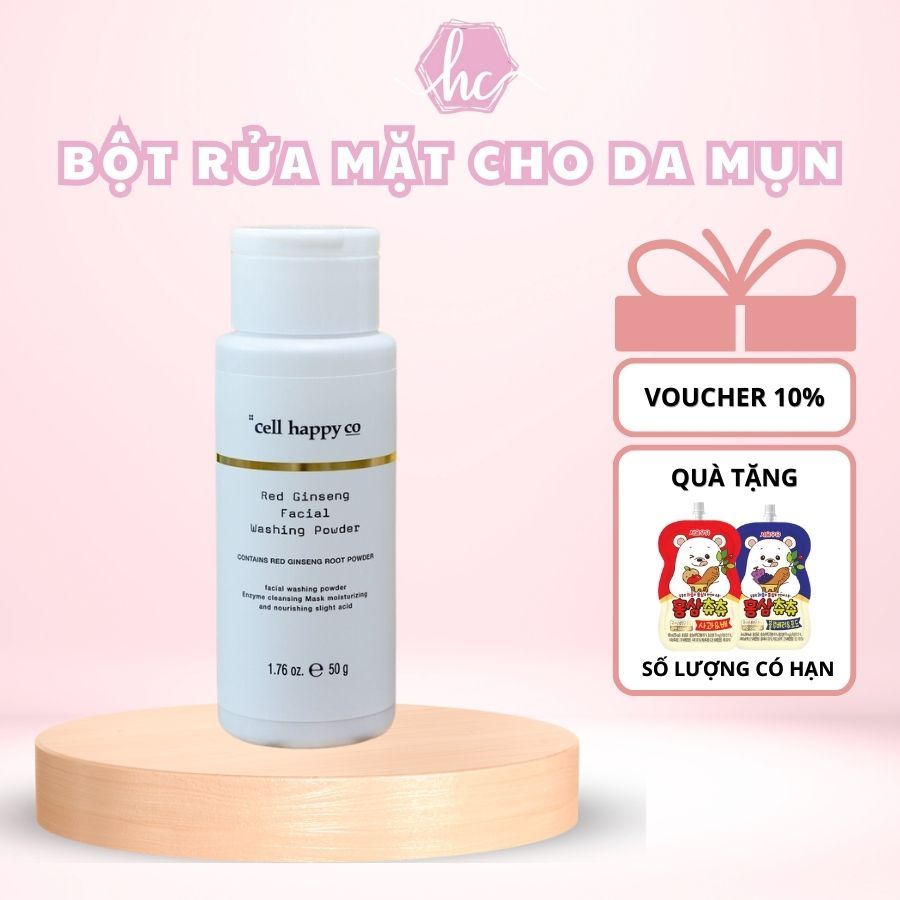 Bột Rửa Mặt Hồng Sâm Cell Happy Co Dành Cho Da Mụn Da Dầu Cực Đỉnh Giúp Da Sáng Mịn Màng Chai 50gr