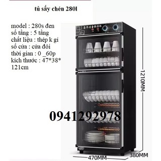 Tủ sấy chén bát gia đình 280l 2 màu đen, trắng ,.2 cánh 5 tầng sấy, bảo hành 1 năm