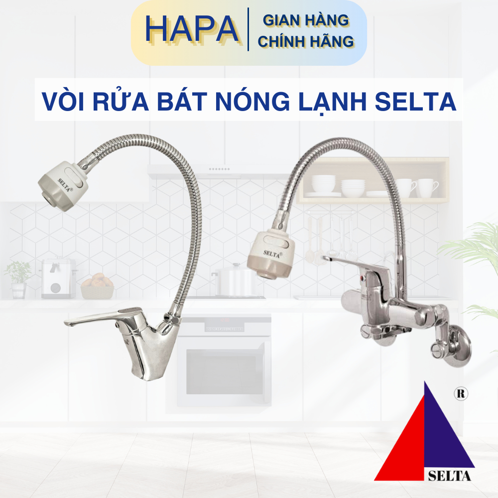 Vòi Rửa Bát Đũa, Vật Liệu Inox Đồng Mạ Crom, 2 Dây Nóng Lạnh, Loại Cần Mềm Gắn Tường Gắn Chậu Cao Cấp Chính Hãng Selta